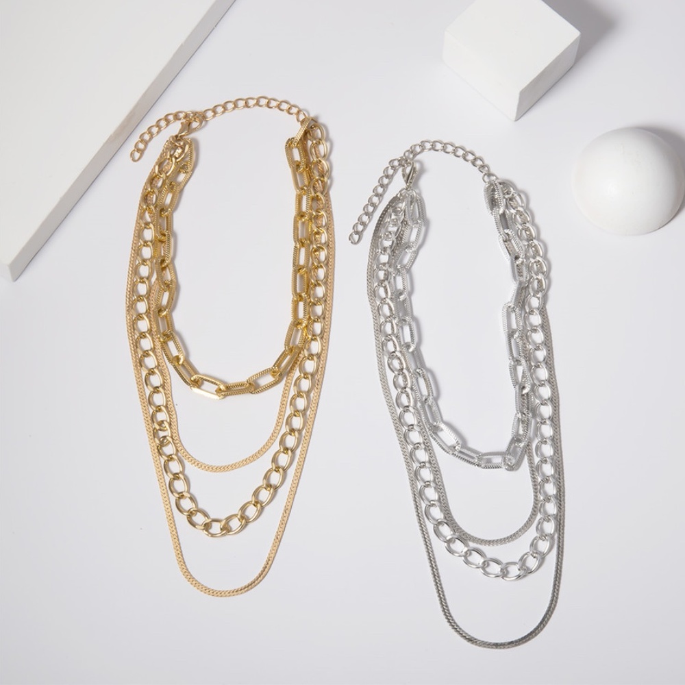 'Fable' Layered Gold Chain Link Choker Necklace - Picture 8 of 9